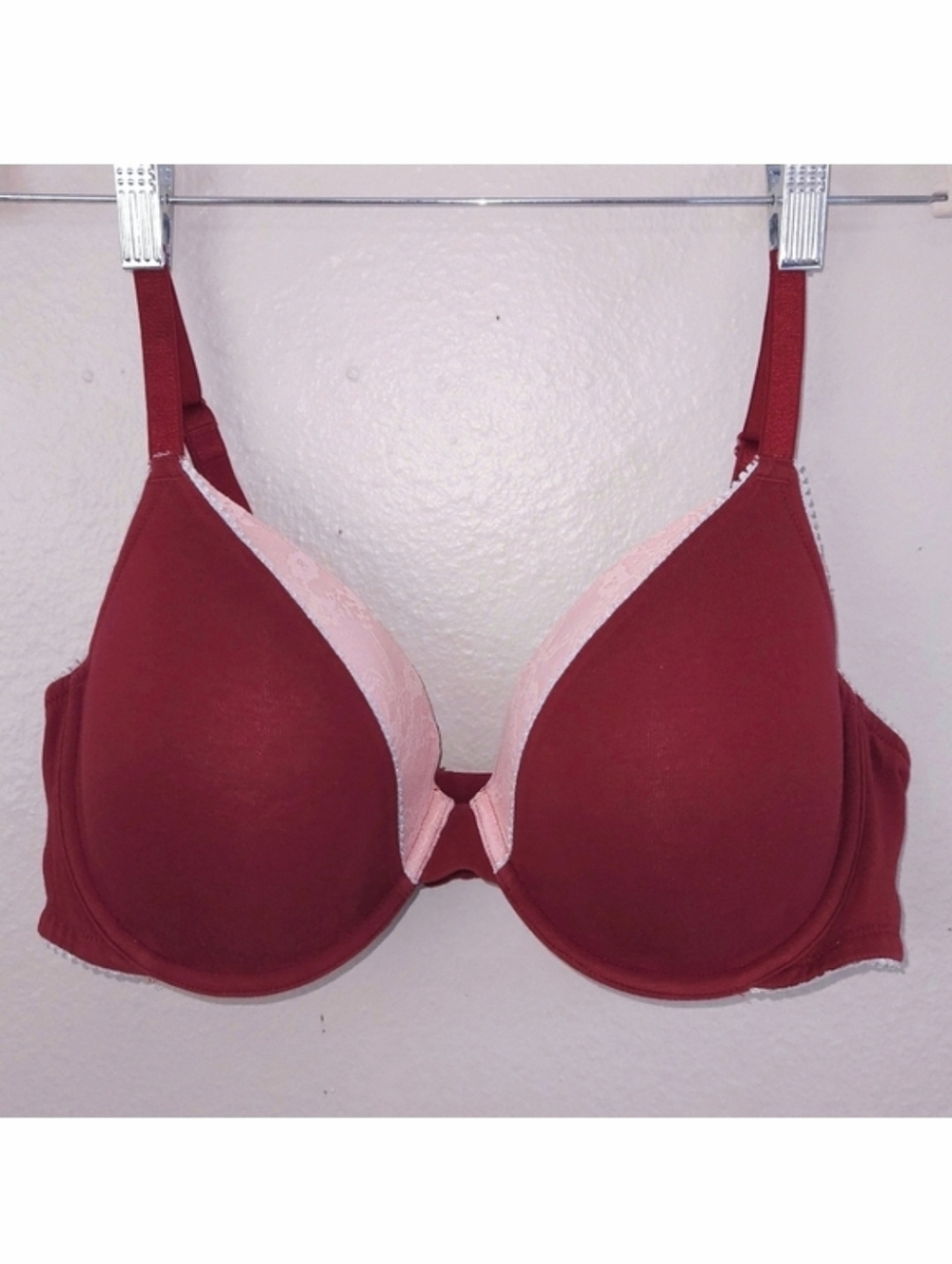 Victoria's Secret Lined Perfect Coverage Bra 38D Red Pink Convertible
